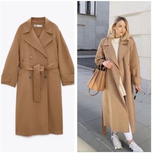Zara Long Double Faced Wool Coat in Excellent Condition
